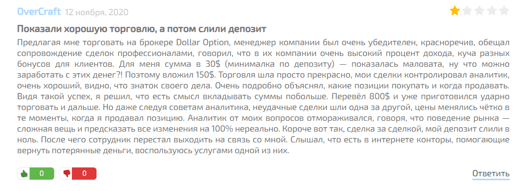 Dollar Option (dollaroption.ru) отзывы
